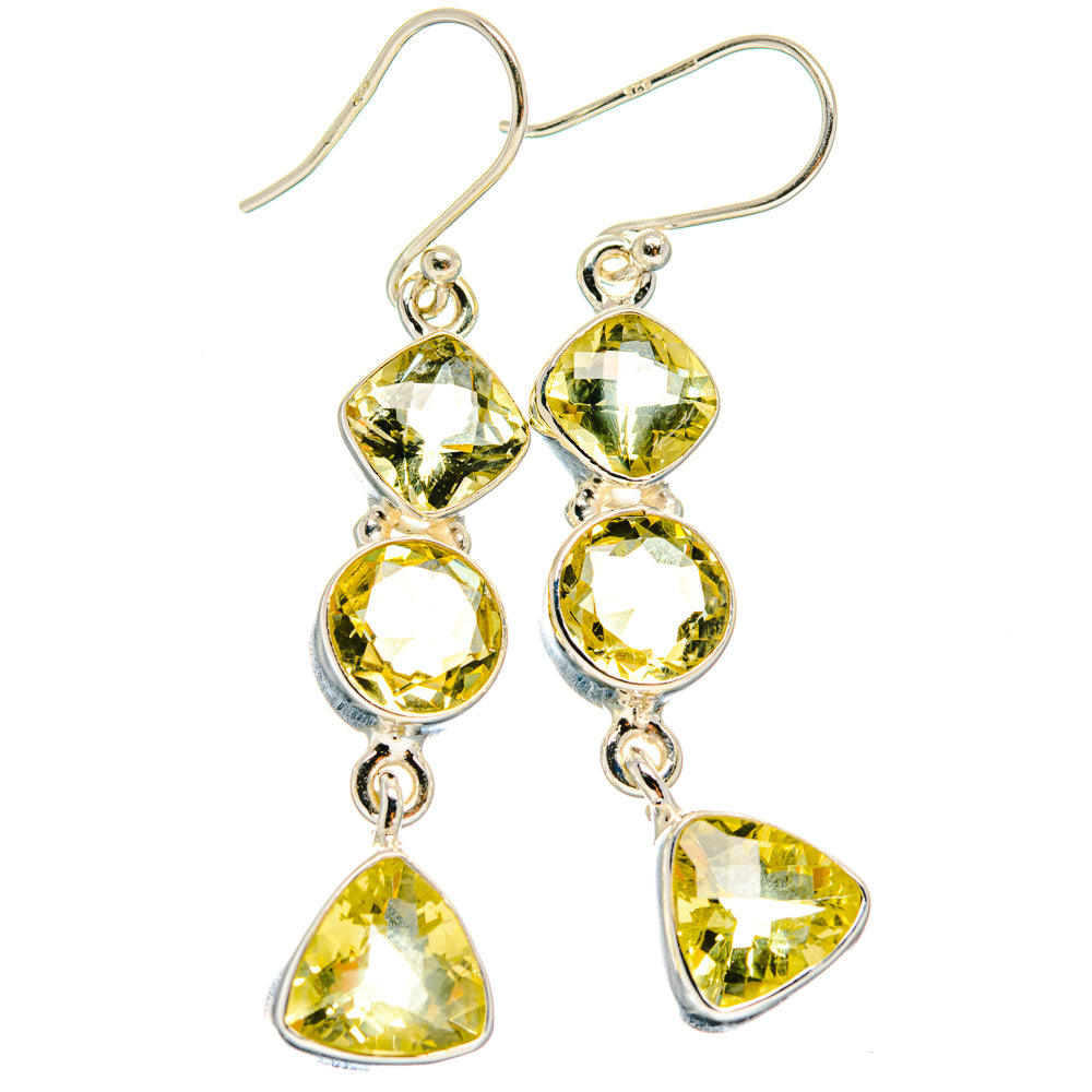 Faceted citrine drop earrings in 925 sterling silver, three yellow crystal charms per earring