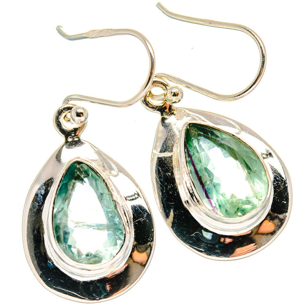 925 sterling silver teardrop hook earrings with green-blue gemstone drops