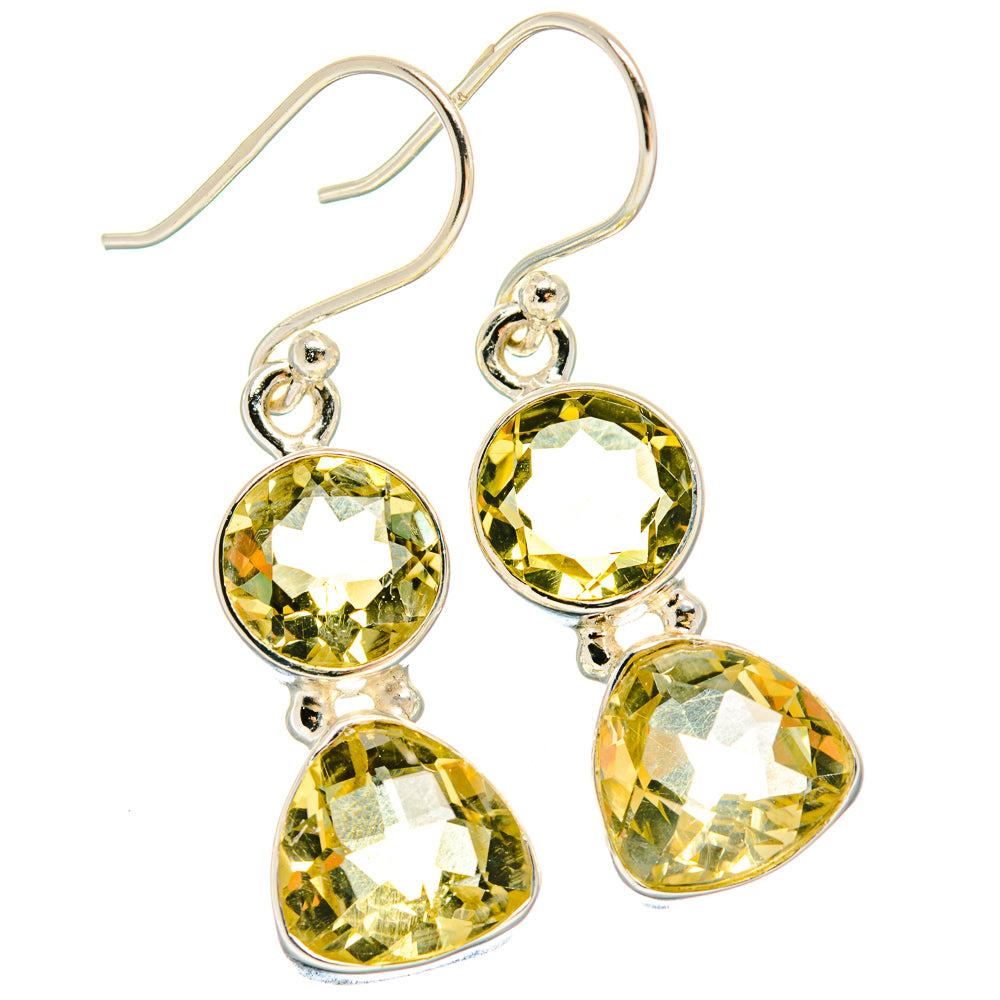 Faceted citrine drop earrings in 925 sterling silver, round and teardrop stones