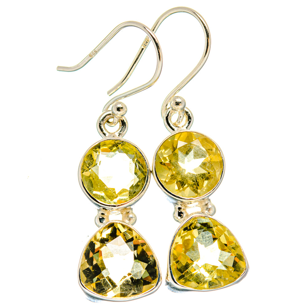 Sterling silver drop earrings with faceted yellow citrine-style stones, round and teardrop