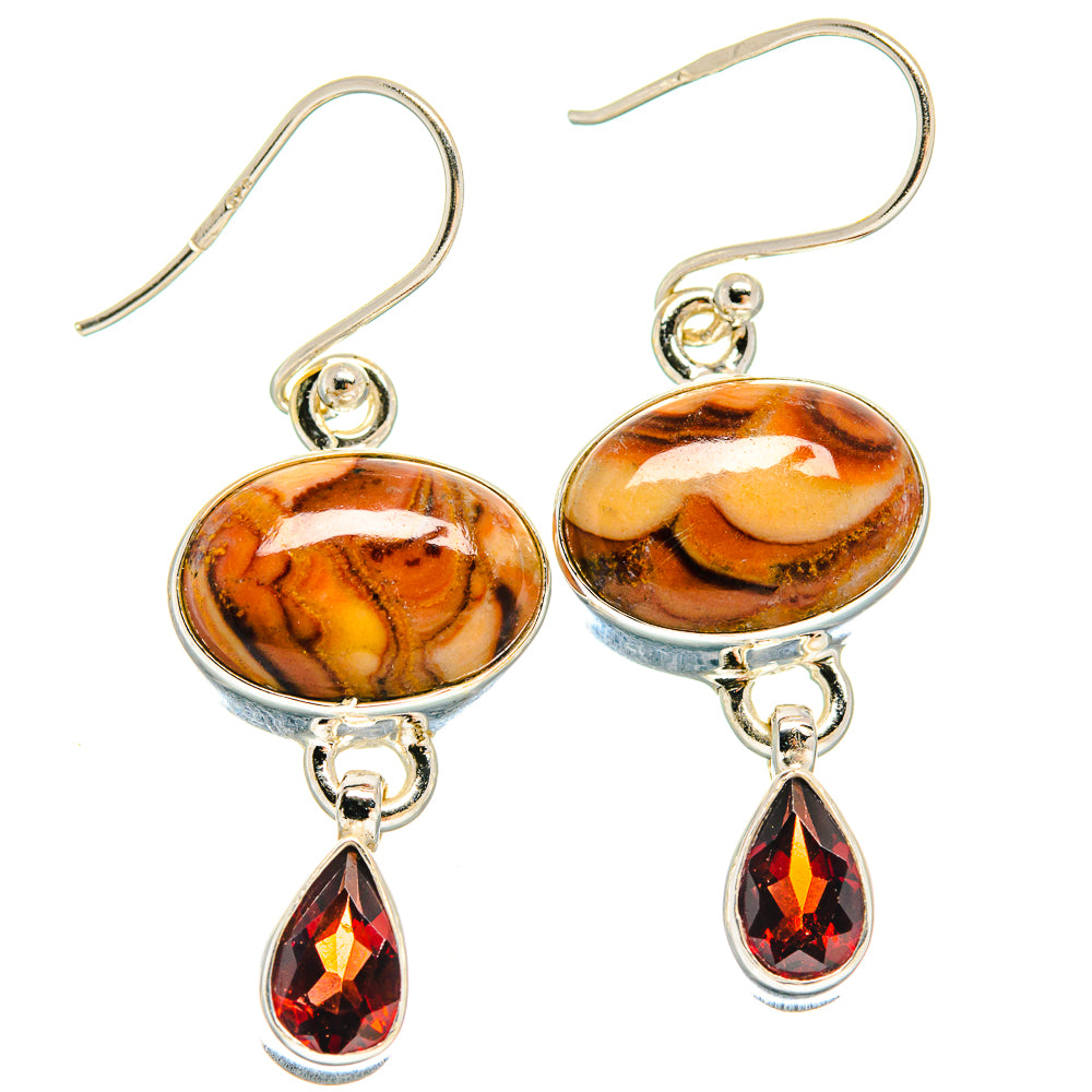 Sterling silver jasper and garnet earrings with oval amber jasper and red teardrop pendants