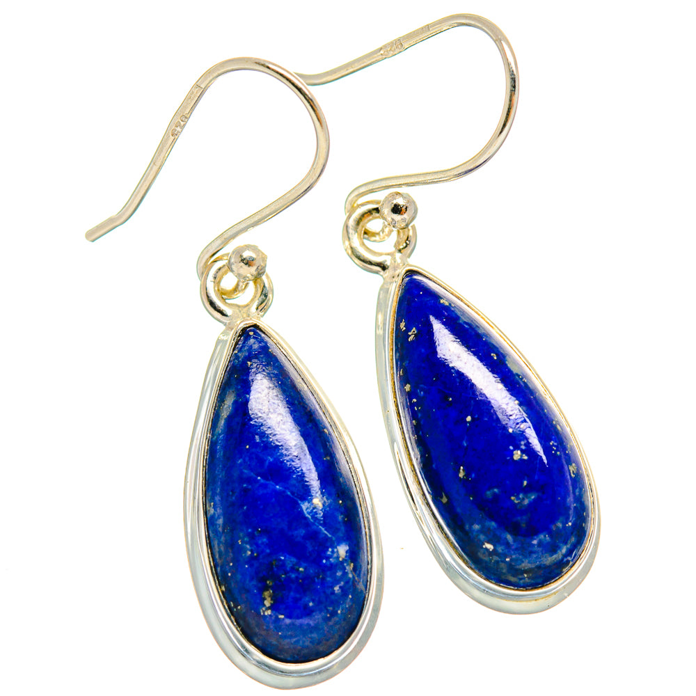 Lapis lazuli teardrop drop earrings in sterling silver with blue stone, fishhook backs