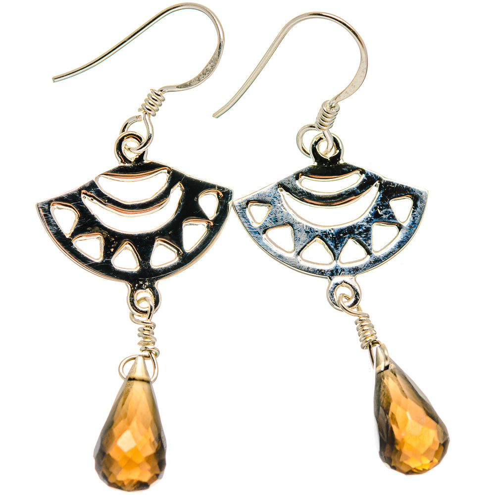 925 sterling silver smoky quartz drop earrings with geometric blue enamel and teardrop stones
