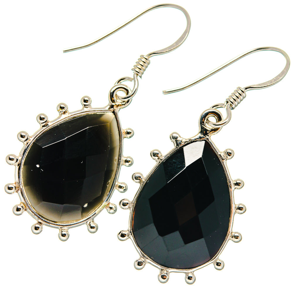 Sterling silver onyx teardrop earrings with spiked halo and fishhook backs