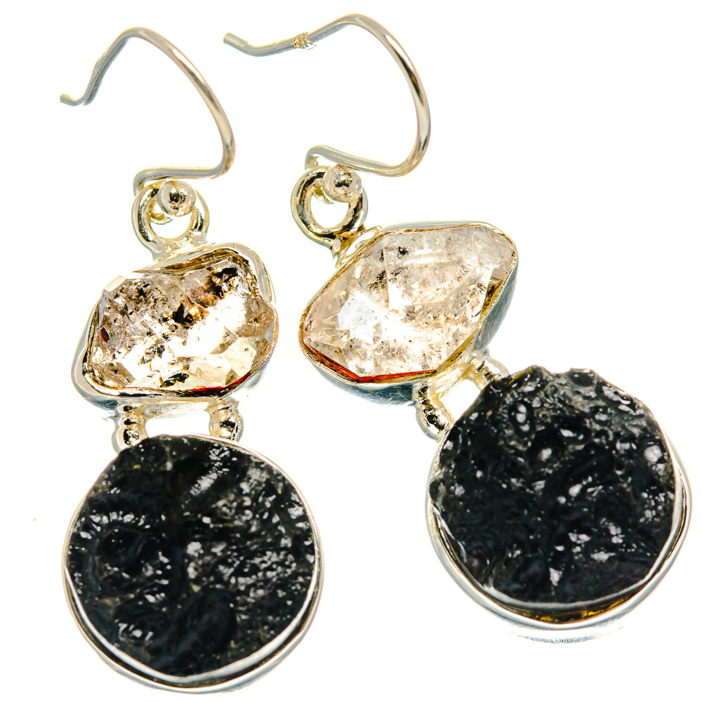Tektite, Herkimer Diamond Earrings handcrafted by Ana Silver Co - EARR424710 - Photo 2