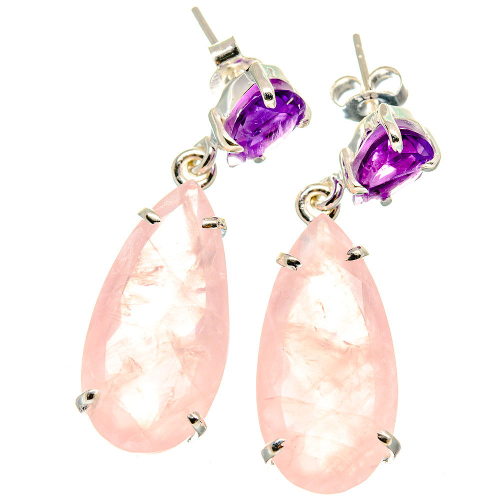Rose Quartz, Amethyst Earrings handcrafted by Ana Silver Co - EARR424718