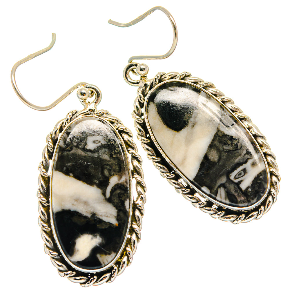 Oval pinolith jasper earrings with rope-edged 925 silver frames and fishhook backs