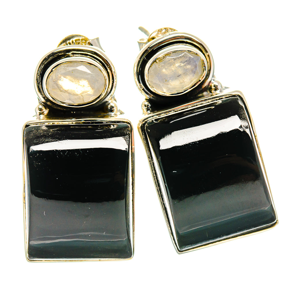 Black Onyx, Rainbow Moonstone Earrings handcrafted by Ana Silver Co - EARR425442 - Photo 2