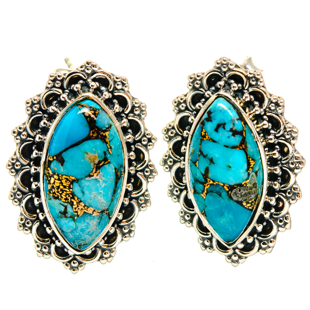 Blue Copper Composite Turquoise Earrings handcrafted by Ana Silver Co - EARR425510 - Photo 2