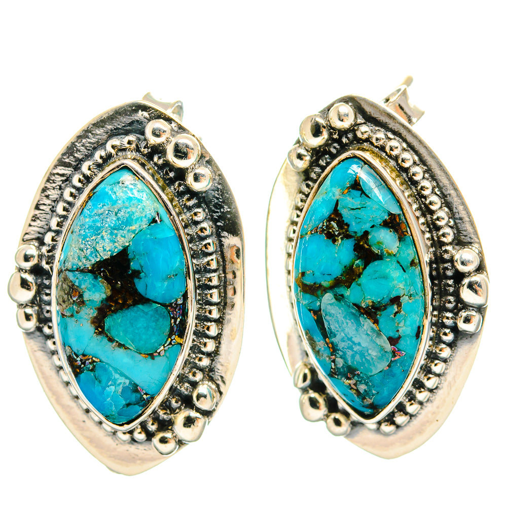 Blue Copper Composite Turquoise Earrings handcrafted by Ana Silver Co - EARR425716 - Photo 2