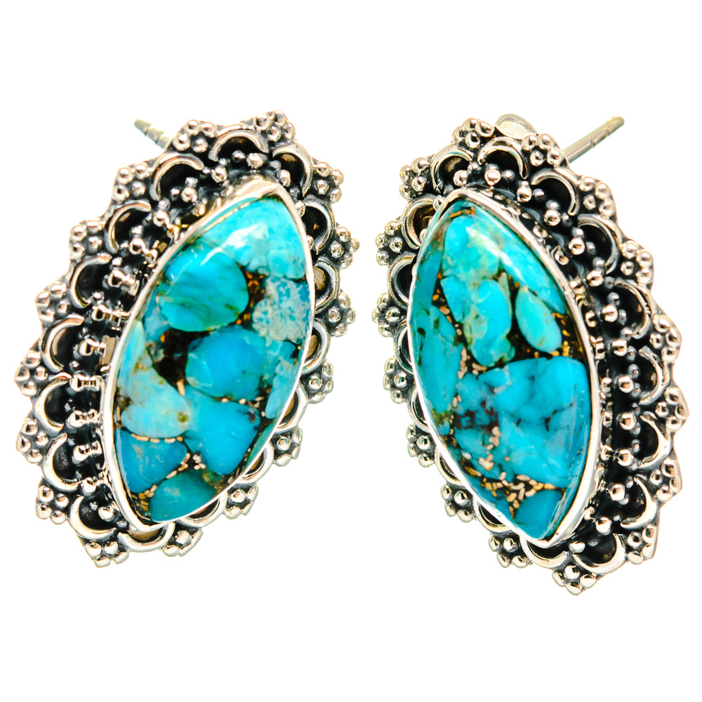 Blue Copper Composite Turquoise Earrings handcrafted by Ana Silver Co - EARR425753 - Photo 2