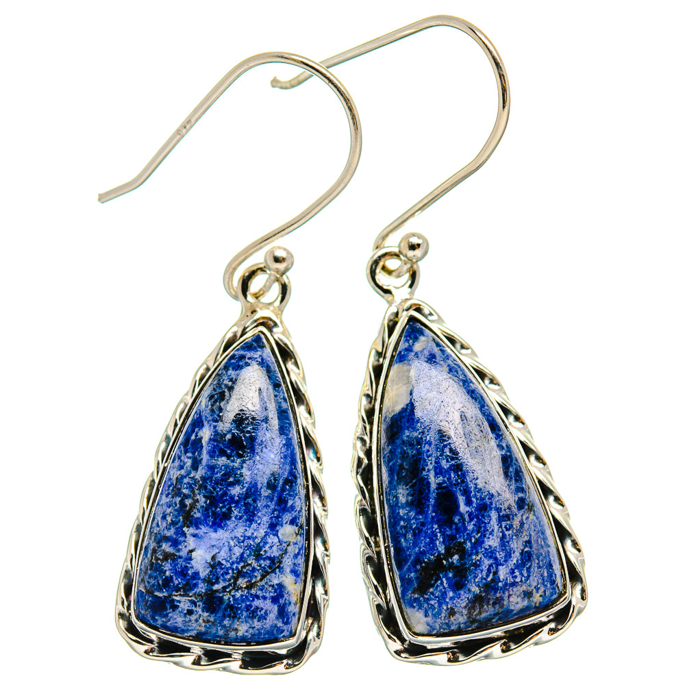 Teardrop sodalite earrings in 925 sterling silver, blue stone in silver beaded frame