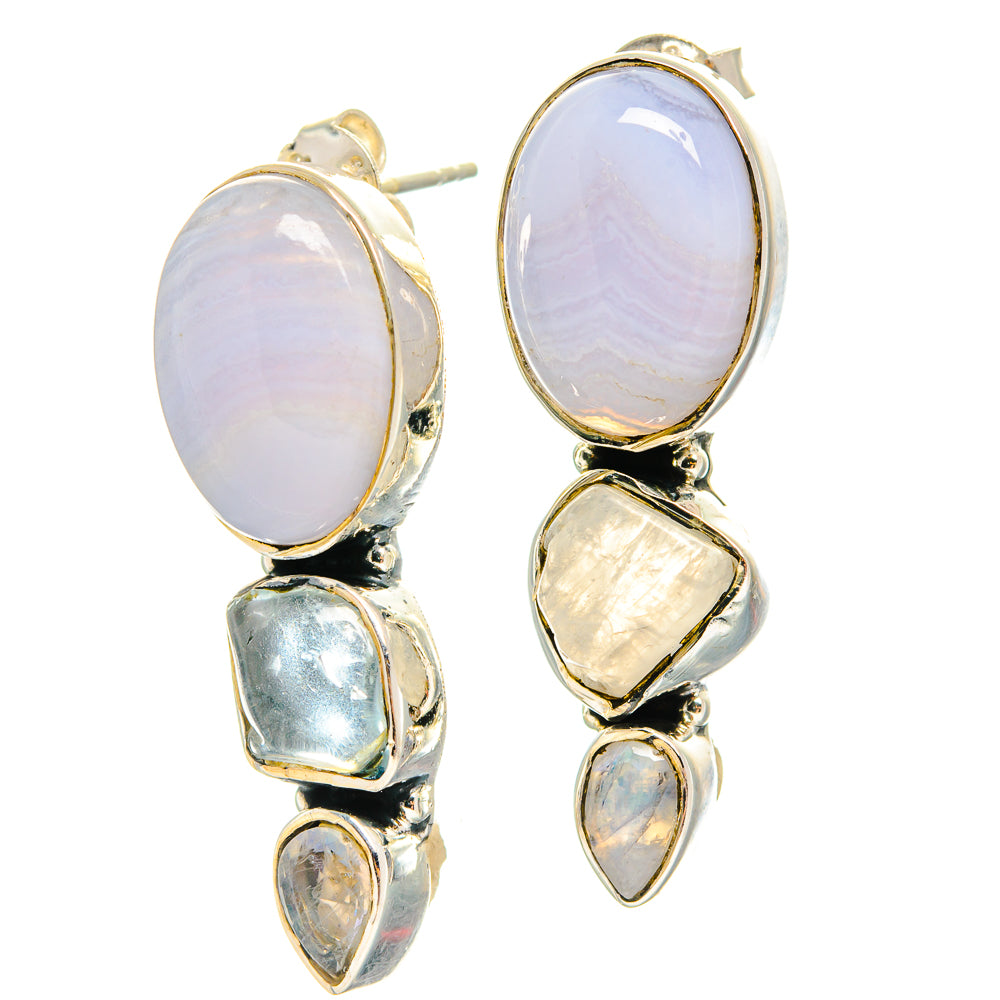 Blue Lace Agate Earrings handcrafted by Ana Silver Co - EARR425879 - Photo 2
