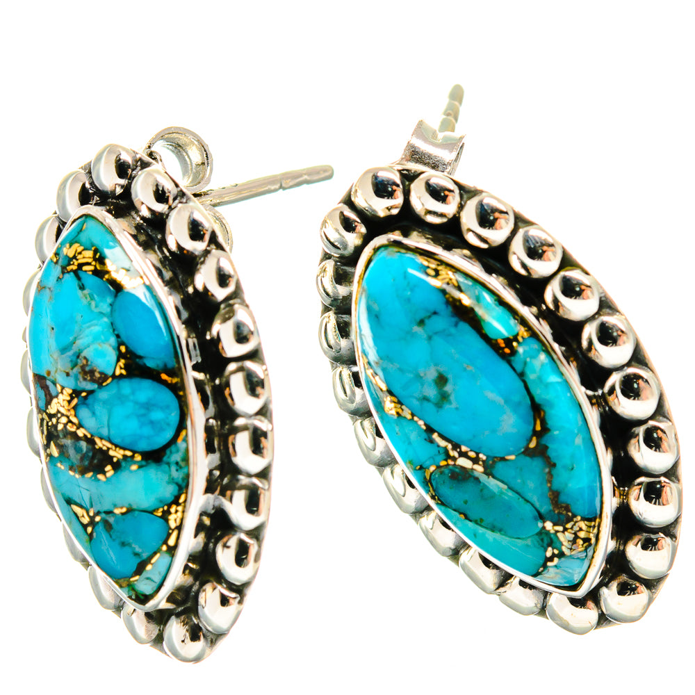 Blue Copper Composite Turquoise Earrings handcrafted by Ana Silver Co - EARR425889 - Photo 2