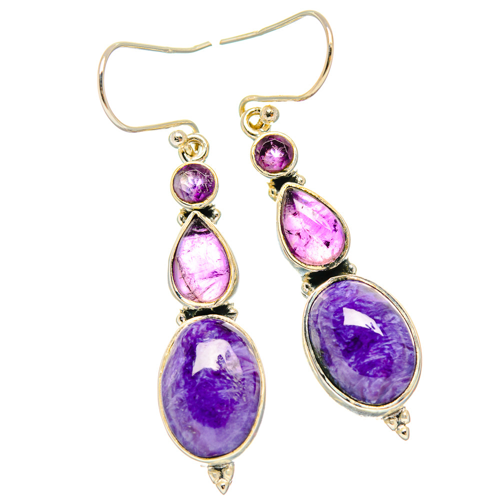 Charoite Earrings handcrafted by Ana Silver Co - EARR426058 - Photo 2