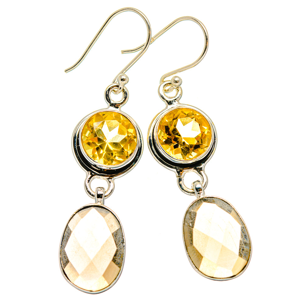 925 sterling silver earrings with round yellow citrine and oval pale smoky stones