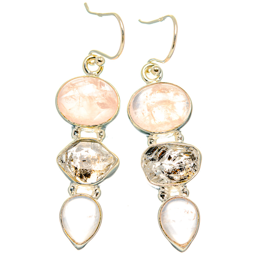 Sterling silver drop earrings with pink rose quartz and clear faceted stones