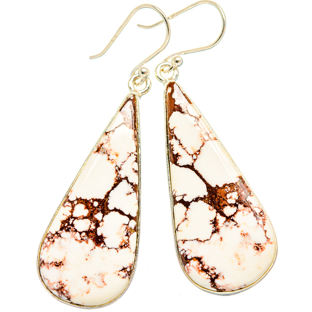 925 sterling silver teardrop earrings with Wild Horse Jasper, elongated white stones and brown veining