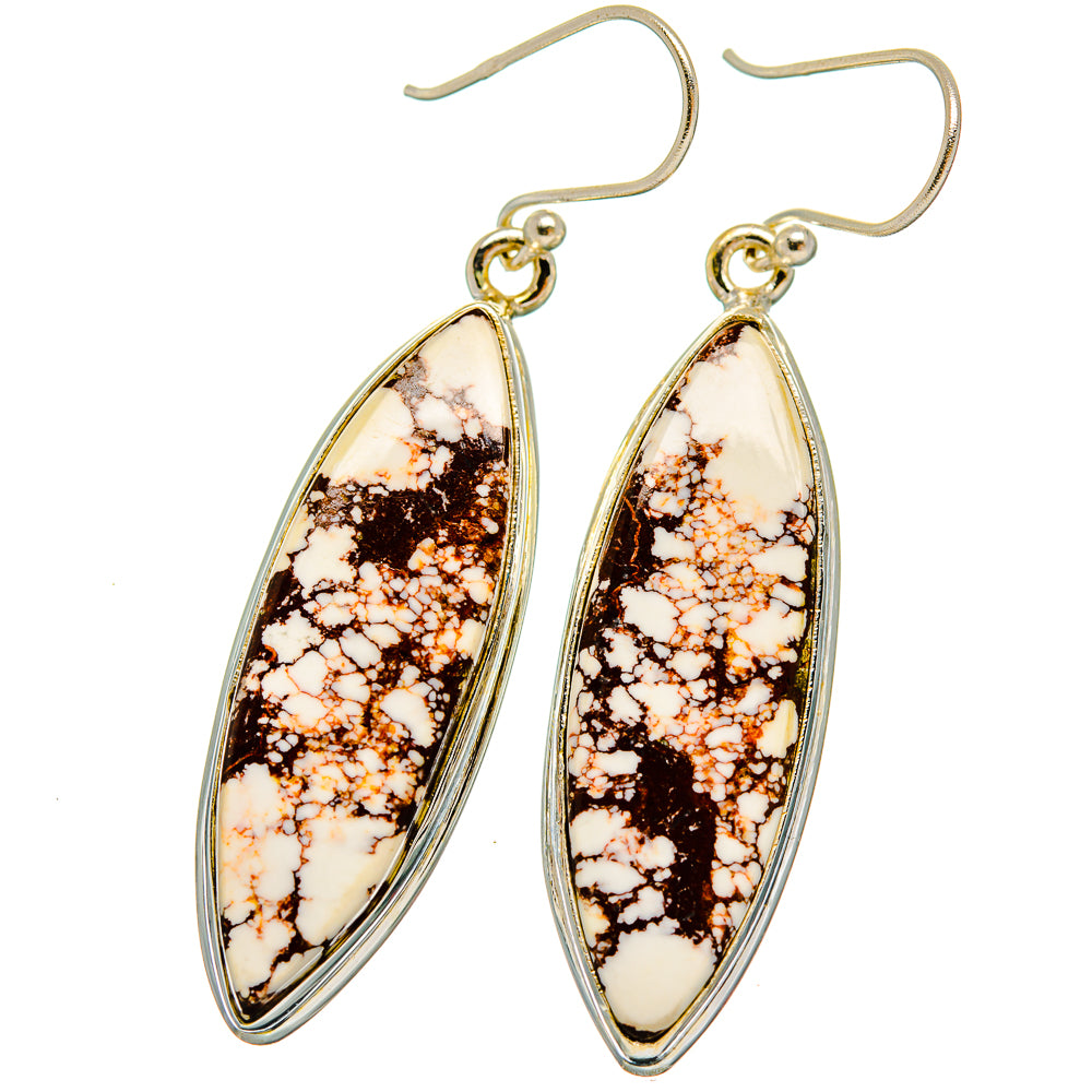 Teardrop wild horse jasper earrings in 925 sterling silver, gold-tone hooks