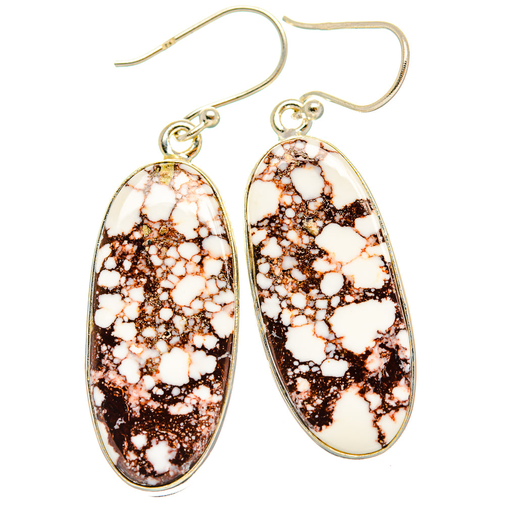 Oval Wild Horse jasper drop earrings in 925 sterling silver, white and copper marbling