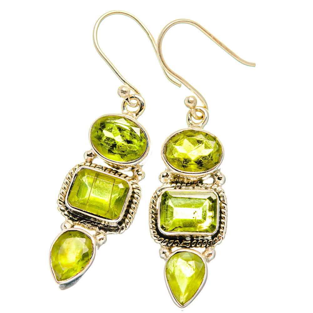 Peridot green drop earrings in 925 sterling silver with round, square, and teardrop stones