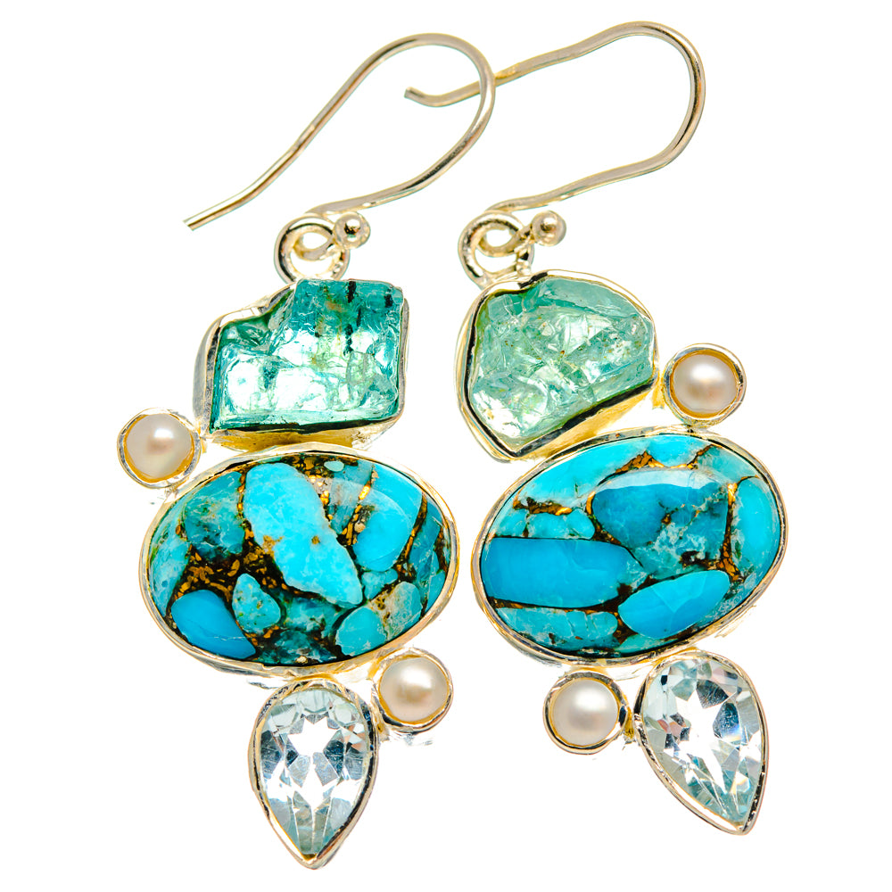 Blue Copper Composite Turquoise Earrings handcrafted by Ana Silver Co - EARR427109 - Photo 2