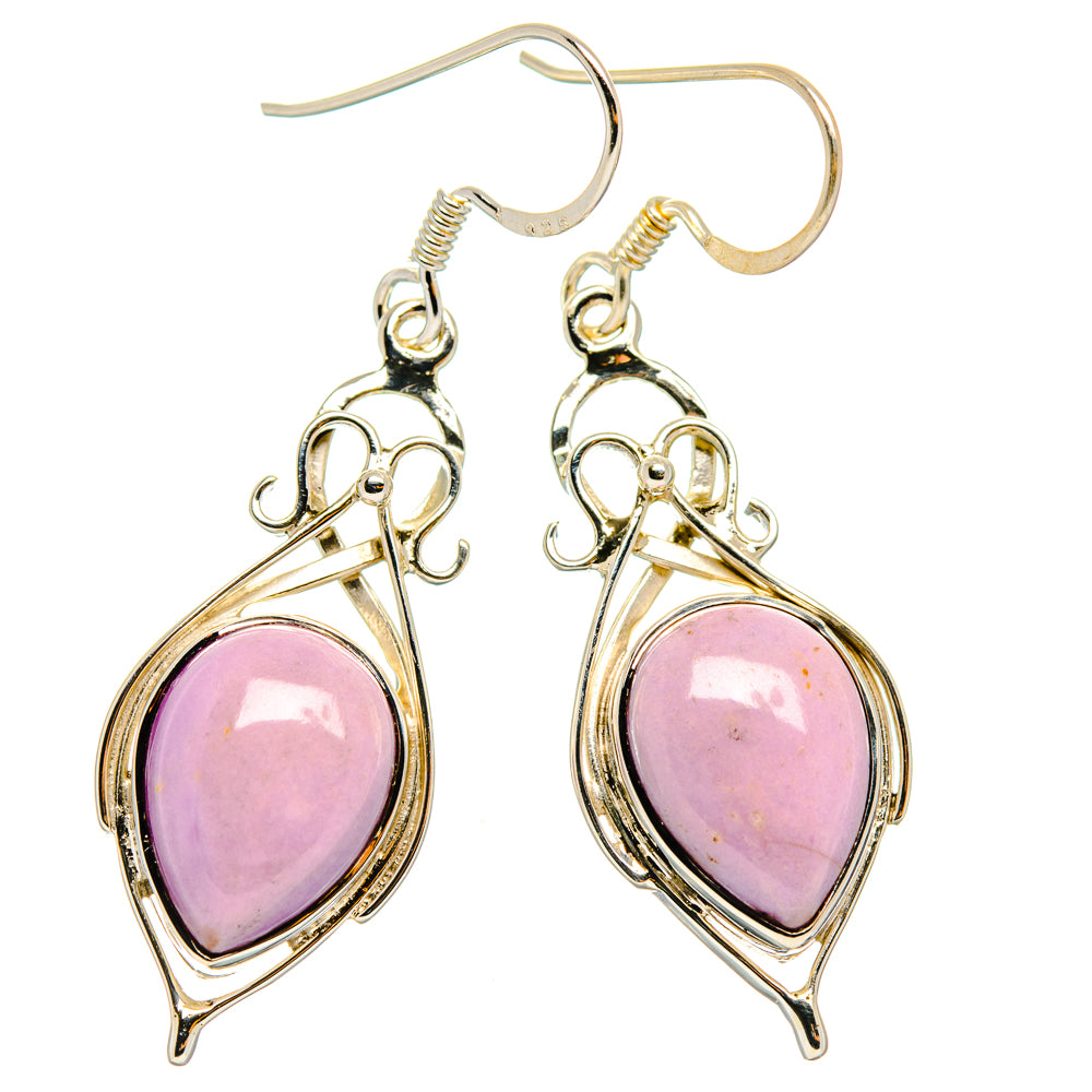 Pink oval phosphosiderite drop earrings, sterling silver wire settings and hook backs