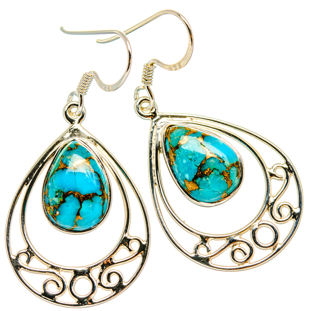 Blue Copper Composite Turquoise Earrings handcrafted by Ana Silver Co - EARR427318 - Photo 2