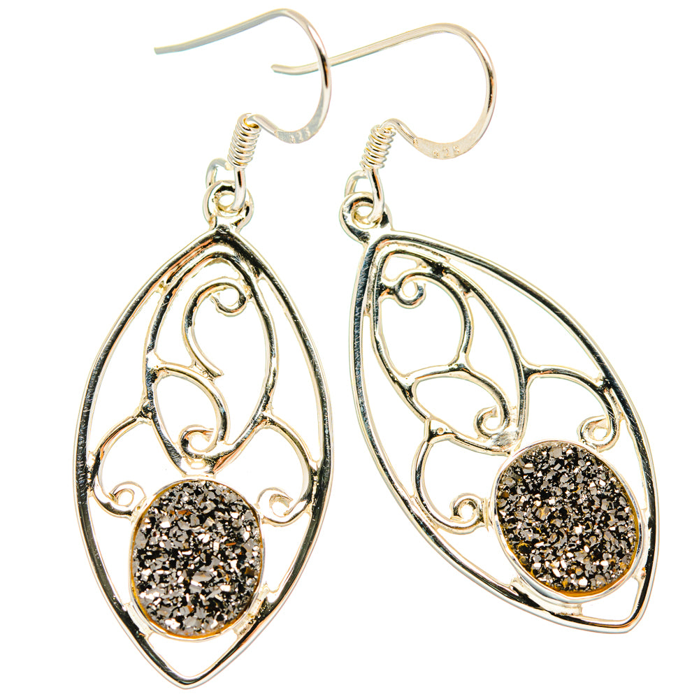 Hematite Druzy Earrings handcrafted by Ana Silver Co - EARR427364 - Photo 2