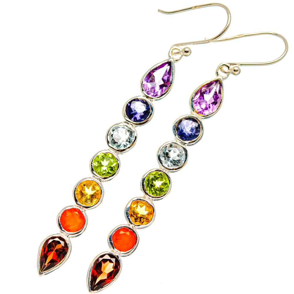 925 sterling silver drop earrings with rainbow faceted oval stones and teardrop accents