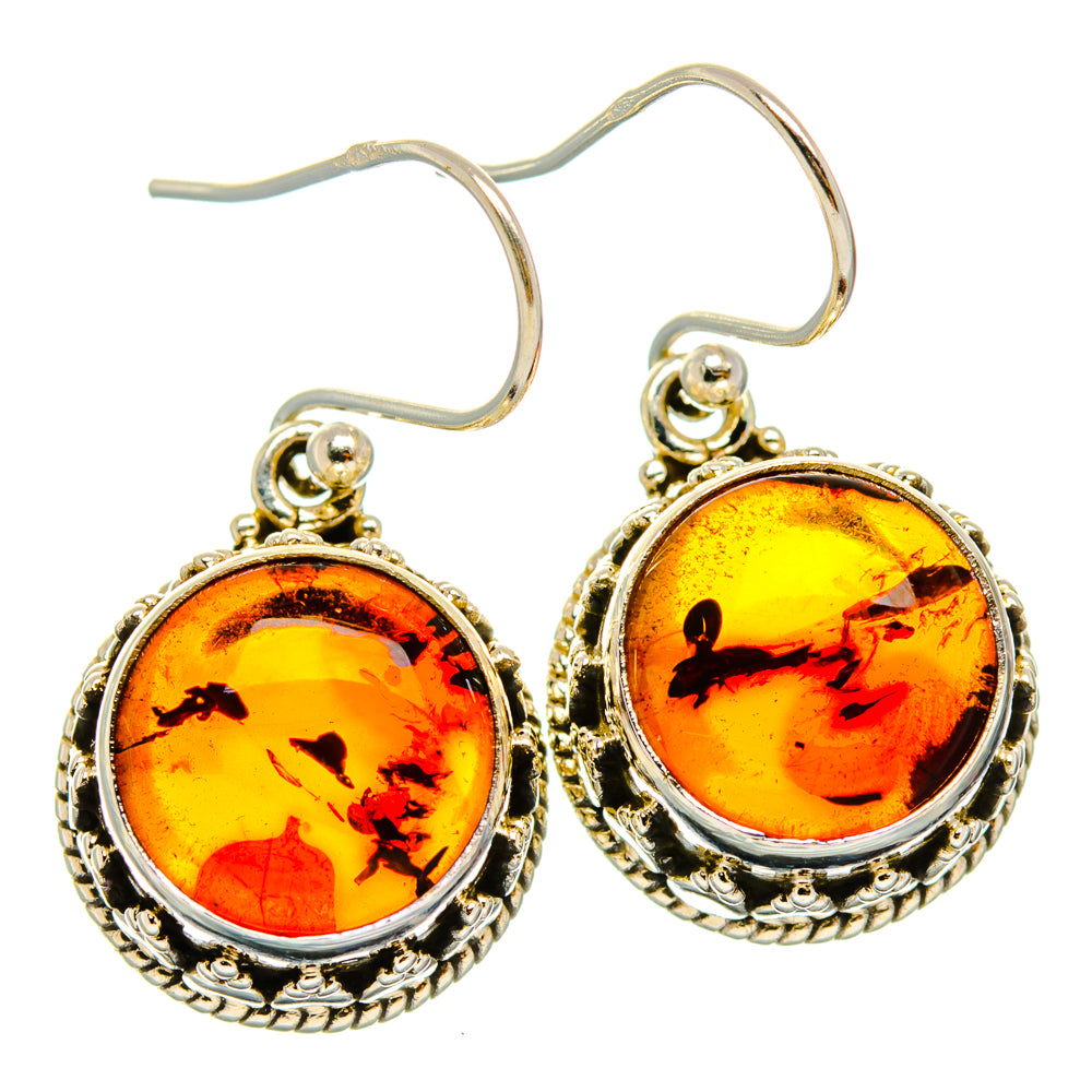 Baltic amber oval drop earrings, ornate 925 sterling silver frames and hook backs