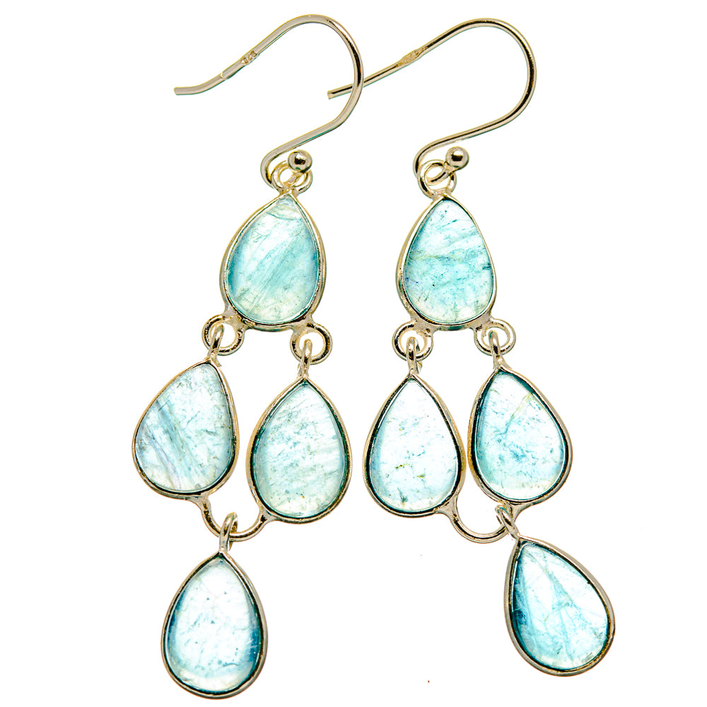Aquamarine teardrop drop earrings with hook backs and multi-stone dangles