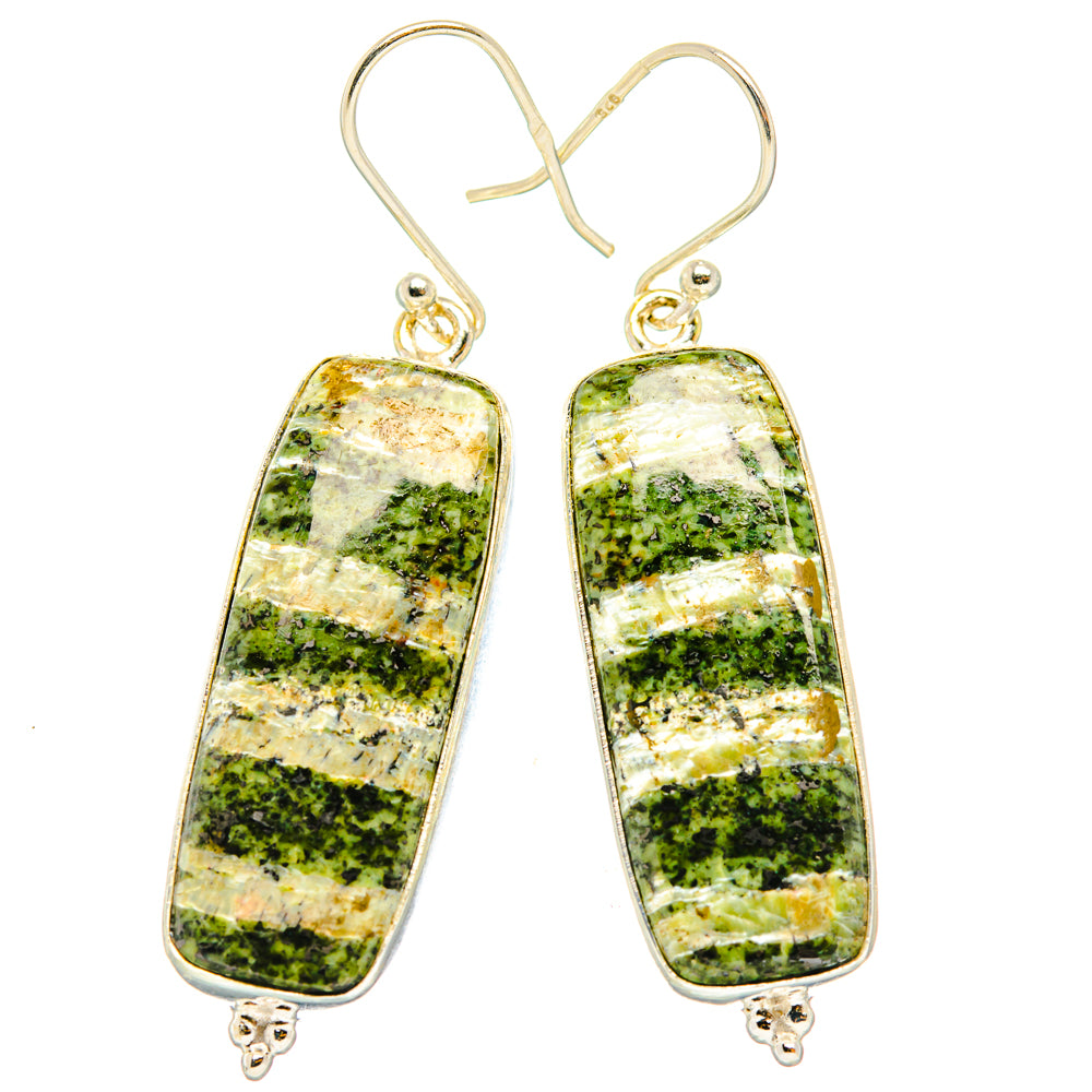 Pair of green Swiss opal drop earrings with long oval settings and 925 sterling silver hooks