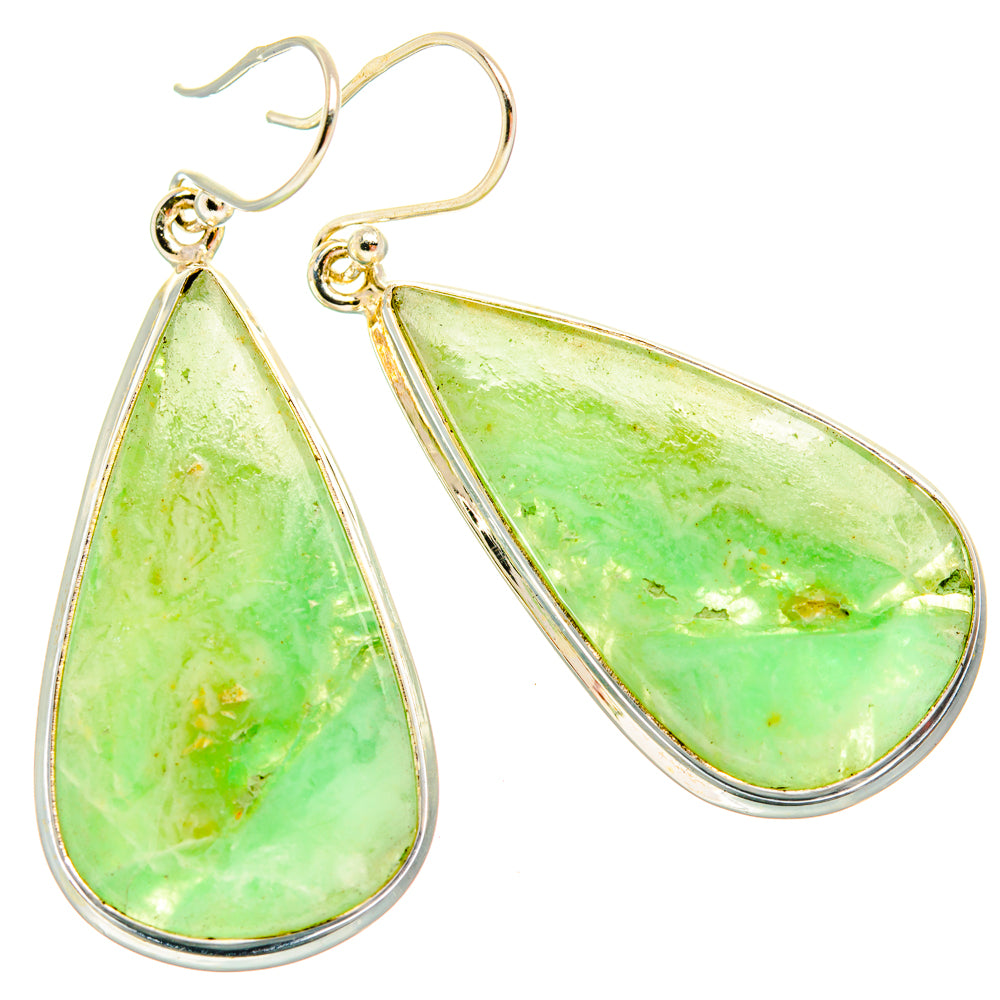 Teardrop green gemstone drop earrings in 925 sterling silver, on fishhook backs.