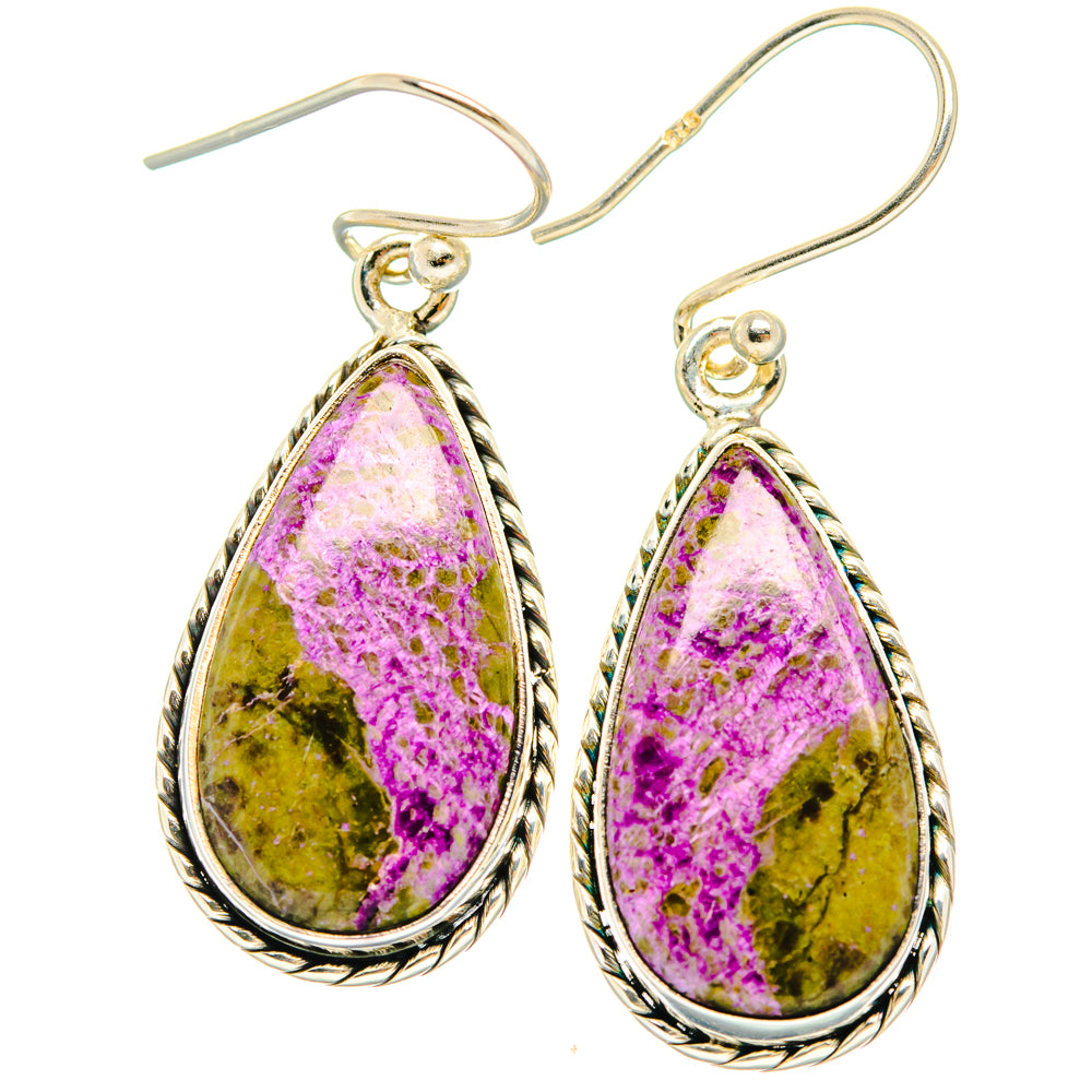 Sterling silver teardrop earrings with purple and yellow stone; fishhook backs