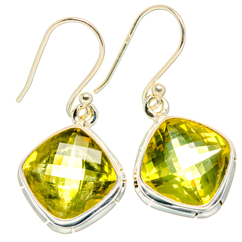 Sterling silver lemon quartz drop earrings with yellow-green faceted teardrop stones