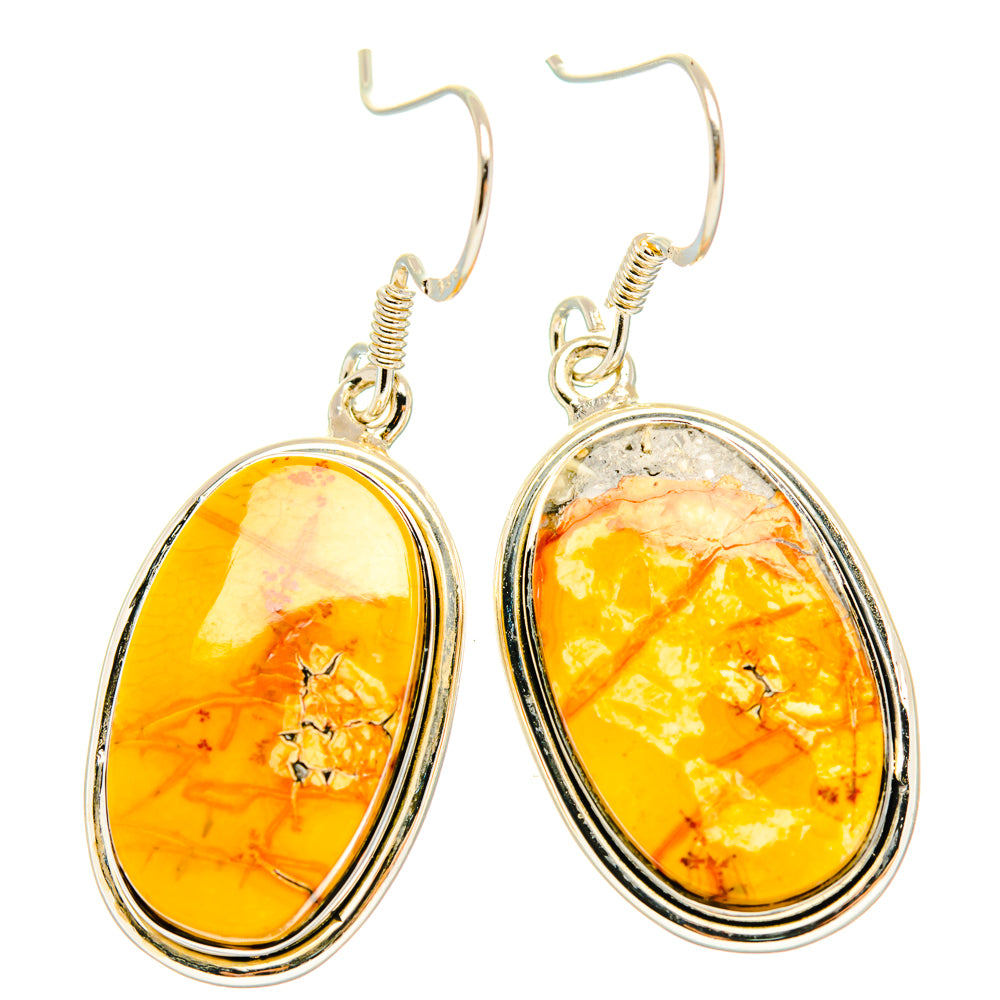 Oval amber jasper drop earrings in 925 sterling silver with hook backs