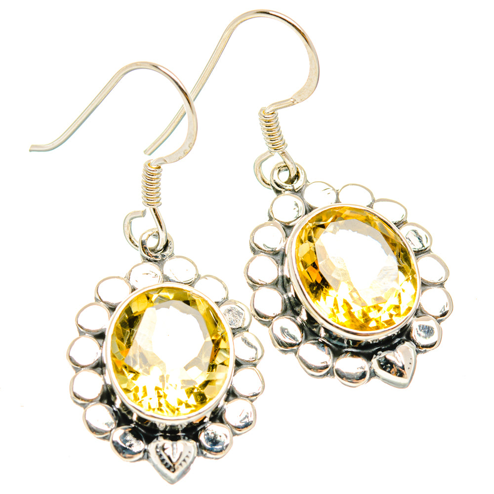 925 sterling silver citrine earrings with round faceted yellow stones and scalloped halos