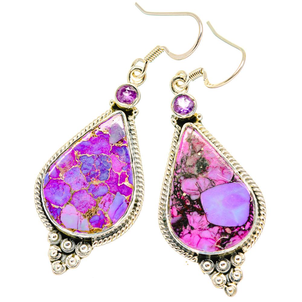 Purple Copper Composite Turquoise Earrings handcrafted by Ana Silver Co - EARR428475 - Photo 2