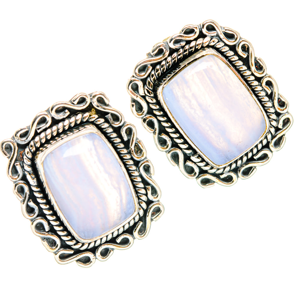 Blue Lace Agate Earrings handcrafted by Ana Silver Co - EARR428480 - Photo 2