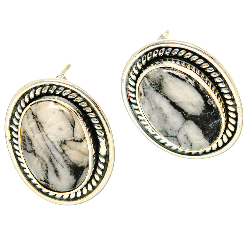Oval pinolith jasper stud earrings in 925 sterling silver oval bezel, pierced backs.