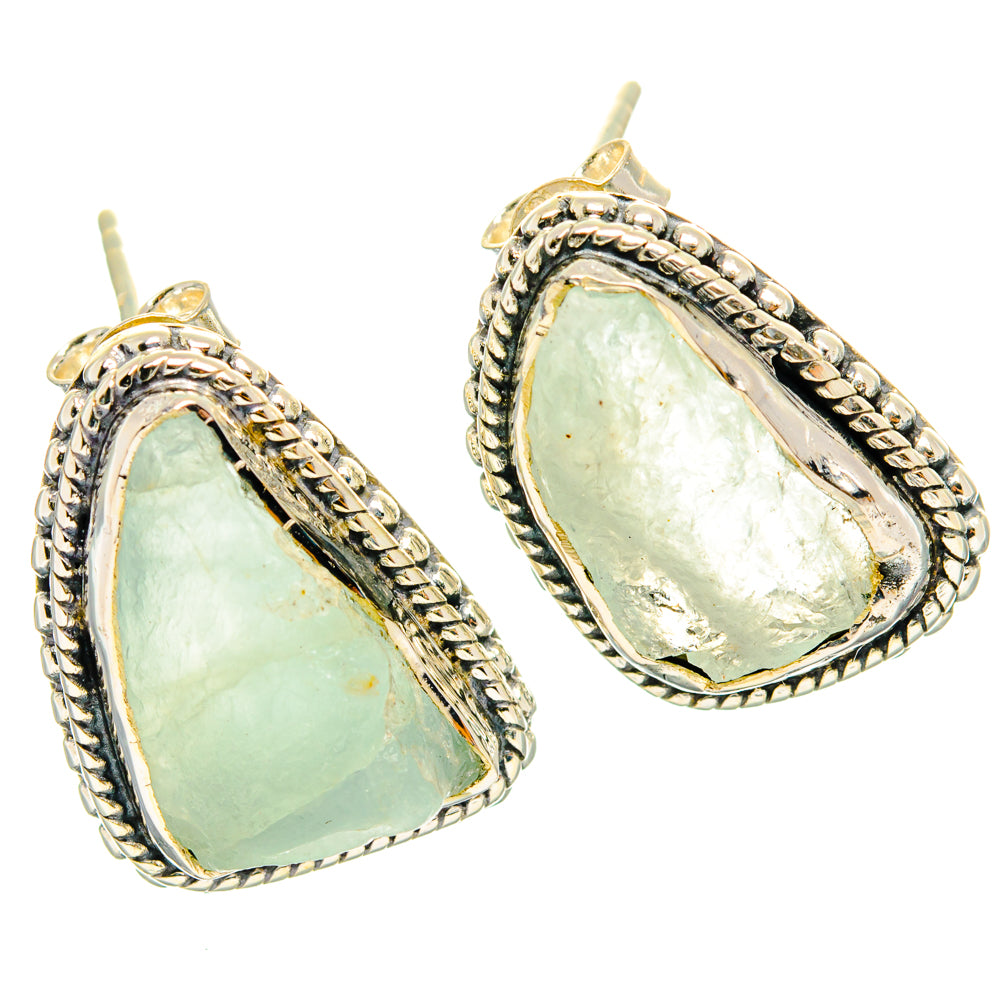 Rough aquamarine teardrop earrings with 925 sterling silver rope border and hooks