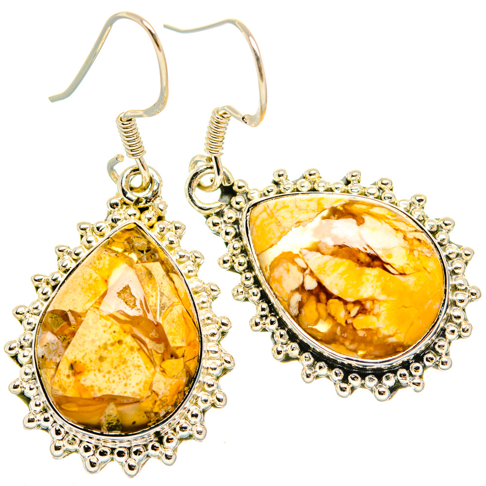 Teardrop mookaite earrings with ornate 925 sterling silver bezel, orange-brown stone