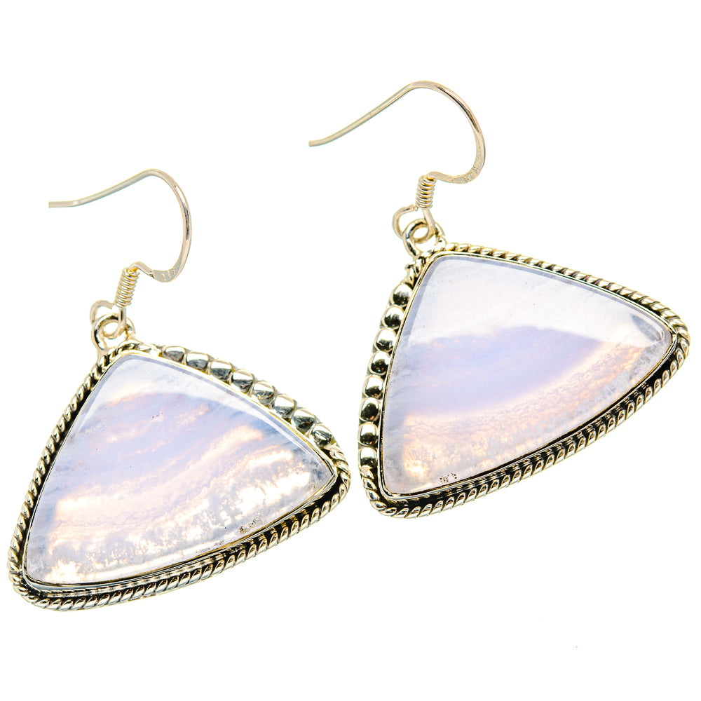 925 sterling silver triangle lace agate earrings, blue-lavender stones, fishhook style