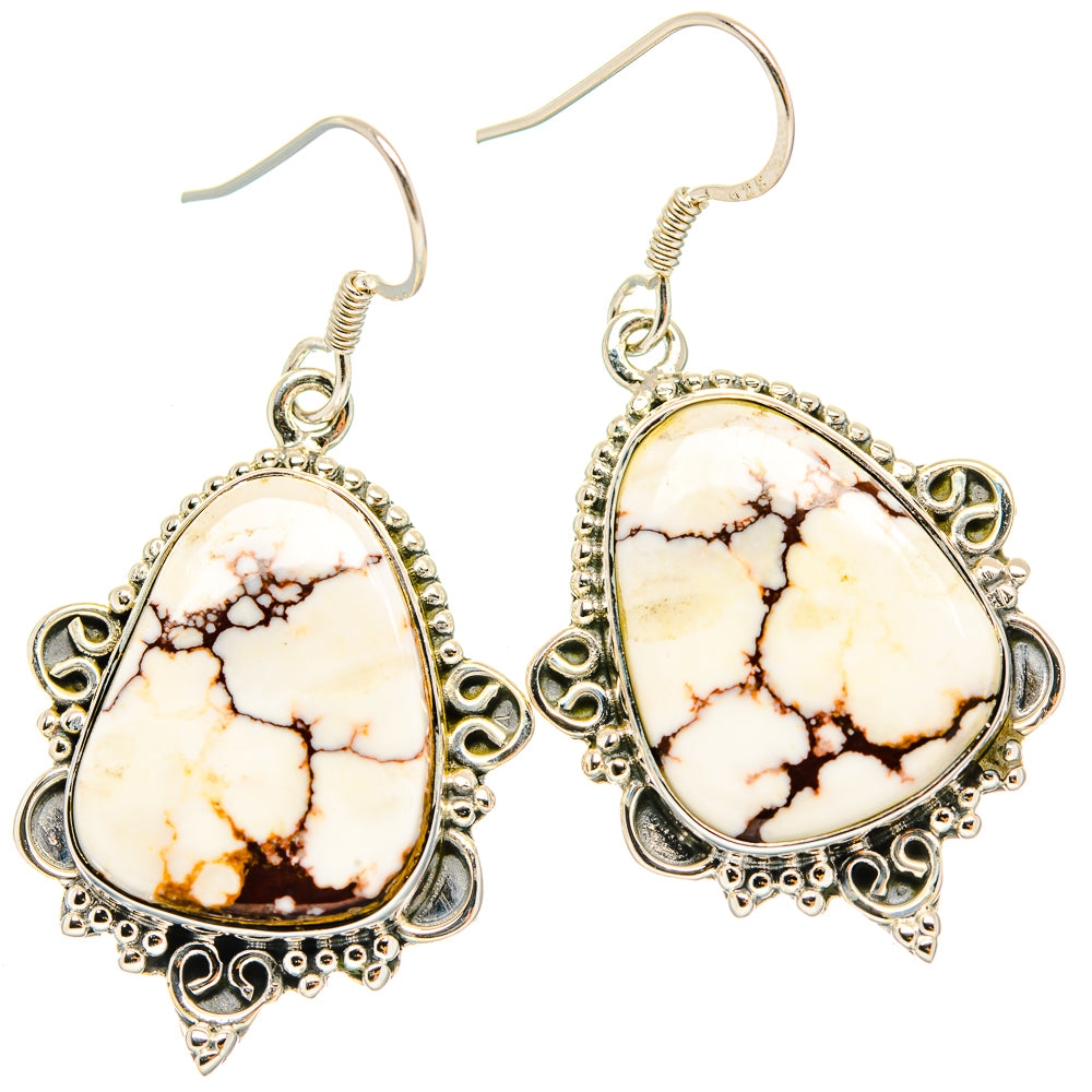 925 sterling silver teardrop jasper drop earrings, white stone with brown veining