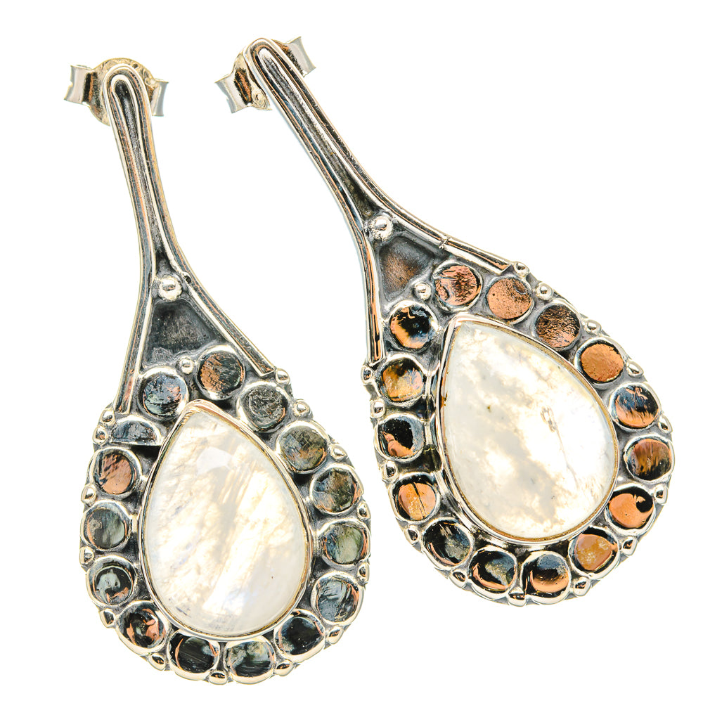 Rainbow Moonstone Earrings handcrafted by Ana Silver Co - EARR429014 - Photo 2