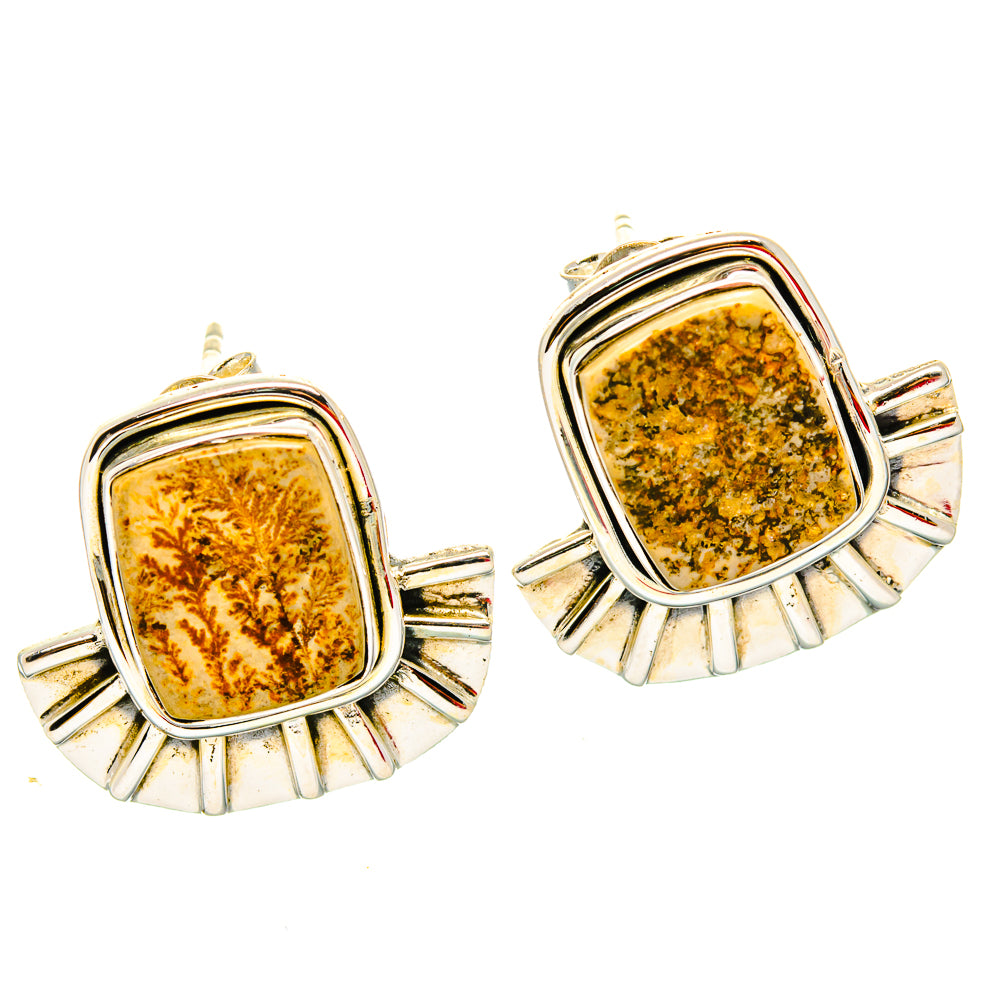 925 sterling silver dendrite earrings with amber stones, rounded bezels and ribbed fan details