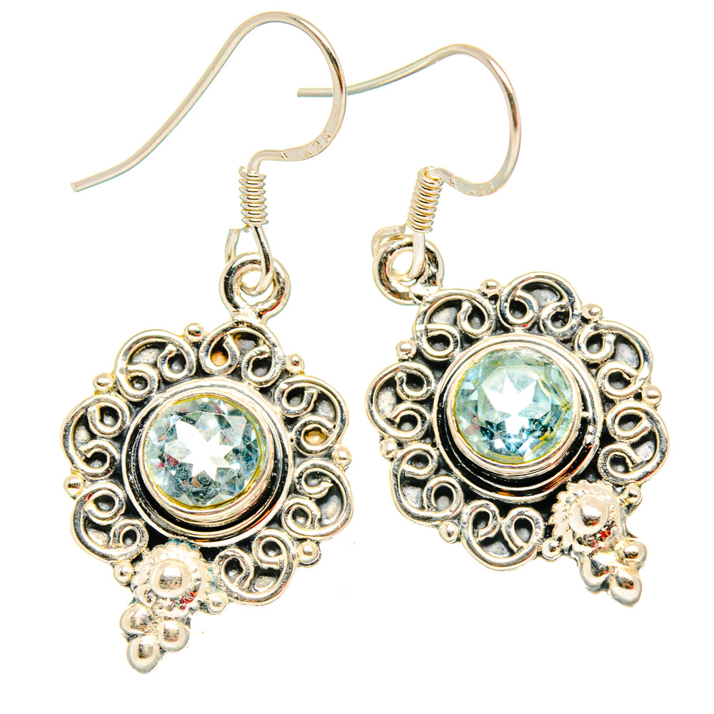 Sterling silver filigree drop earrings with round gemstones and flower charms
