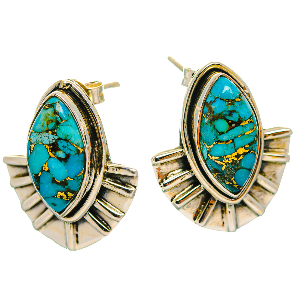 Blue Copper Composite Turquoise Earrings handcrafted by Ana Silver Co - EARR429295 - Photo 2