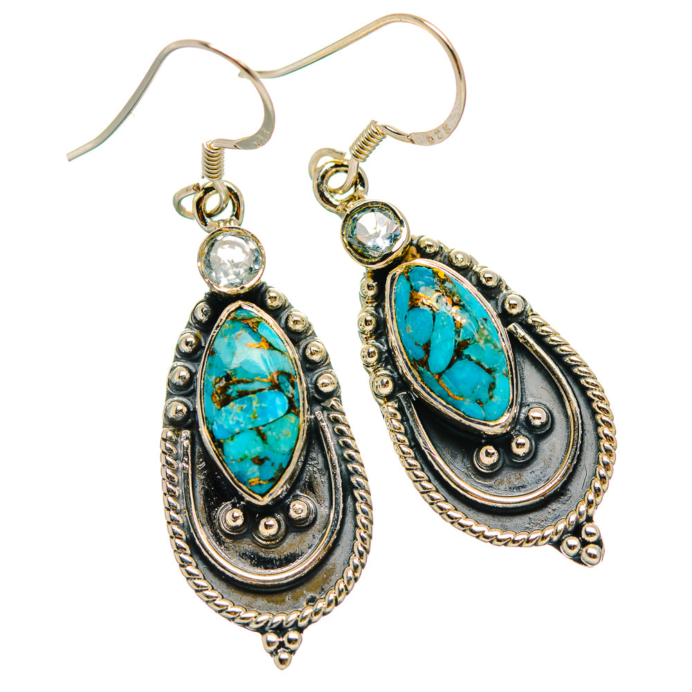 Blue Copper Composite Turquoise Earrings handcrafted by Ana Silver Co - EARR429304 - Photo 2